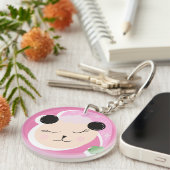 Porte-clés rose avec nom de script doodle Panda de (Devant droit)