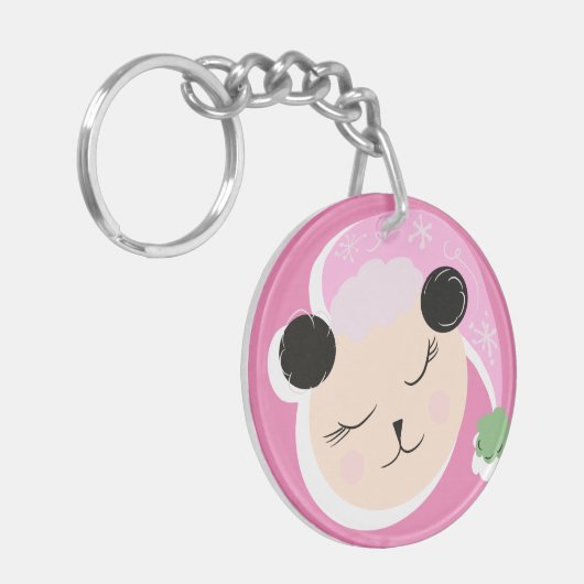 Porte-clés rose avec nom de script doodle Panda de (Devant gauche)