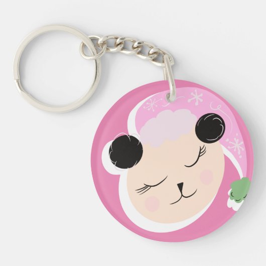 Porte-clés rose avec nom de script doodle Panda de (Devant)