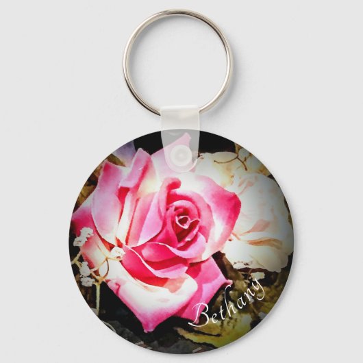 Porte-clés Rose avec Porte - clé de nom (Recto)