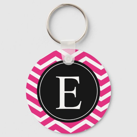 Porte-clés Rose blanc Chevron noir Monogramme (Recto)