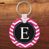 Porte-clés Rose blanc Chevron noir Monogramme (Recto)