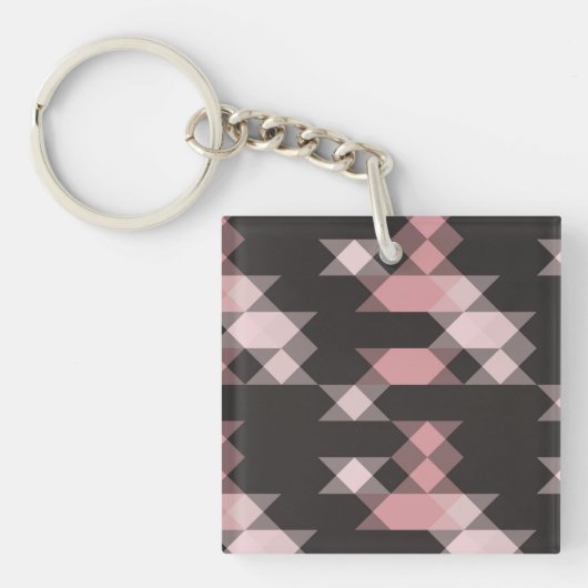 Porte-clés rose blanc et gris géométrique (Devant)