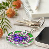Porte-clés Rose blanc vert violet Abstrait fractal ~ (Devant droit)