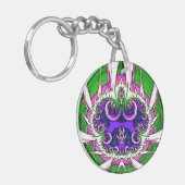 Porte-clés Rose blanc vert violet Abstrait fractal ~ (Devant gauche)