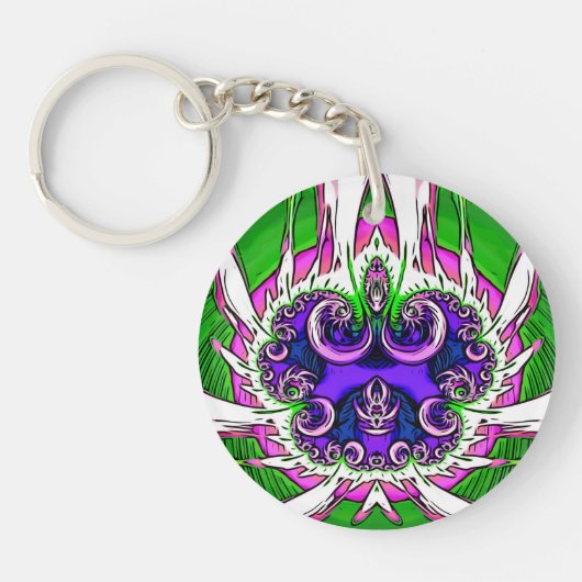 Porte-clés Rose blanc vert violet Abstrait fractal ~ (Devant)
