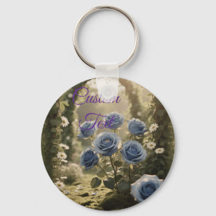 Porte-clés Rose bleu enchanté - Accent floral romantique