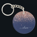 Porte-clés Rose bleu marine Gold Blush Pink Parties scintilla<br><div class="desc">Rose Gold - Blush Pink et Navy Blue Sparkle Parties scintillant Script Monogramme Nom Porte - clé. Cela rend le cadeau parfait pour 16 ans,  mariage,  douche nuptiale,  anniversaire,  baby shower ou bachelorette pour quelqu'un qui aime le luxe glam et les styles chic.</div>