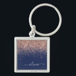 Porte-clés Rose bleu marine Gold Blush Pink Parties scintilla<br><div class="desc">Rose Gold - Blush Pink et Navy Blue Sparkle Parties scintillant Script Monogramme Nom Clés (Porte - clé). Cela rend le cadeau parfait pour 16 ans,  mariage,  douche nuptiale,  anniversaire,  baby shower ou bachelorette pour quelqu'un qui aime le luxe glam et les styles chic.</div>