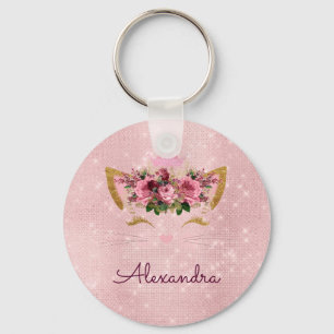 Porte-clés Rose Bleu - Rose Gold Princess Kitty Monogram
