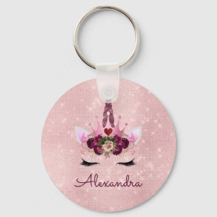 Porte-clés Rose Bleu - Rose Gold Princess Unicorn Monogramme
