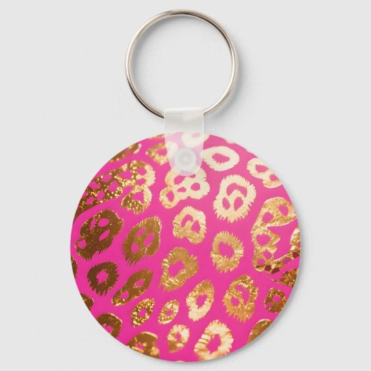 Porte-clés Rose Chaud Imprimé Glamour Léopard Doré (Recto)