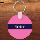 Porte-clés Rose chaud solide #2, Nom du ruban bleu marine Mon (Recto)