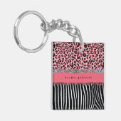 Porte-clés Rose Chaud Unique Paillettes Imprimé Léopard Luxe (Devant gauche)