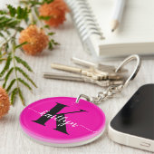 Porte-clés Rose Chaude Monogramme Noir (Devant droit)