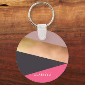 Porte-clés rose chick élégant bloc de couleur gris rose or (Recto)