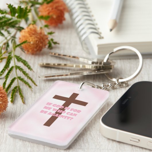 Porte-clés rose chrétien de qualité (Devant droit)