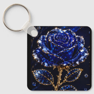 Porte-clés Rose Cristal Or Bleu Royal