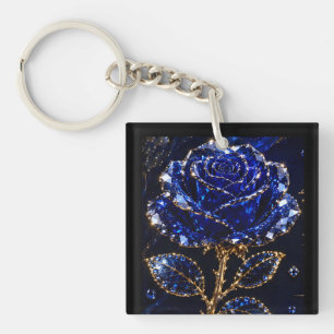 Porte-clés Rose Cristal Or Bleu Royal