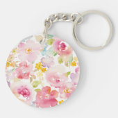 Porte-clés Rose d'aquarelle du milieu de l'été | floral (Dos)