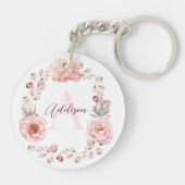 Porte-clés Rose d'aquarelle Wreath personnalisée | BLANCHE (Dos)