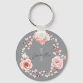 Porte-clés Rose d'aquarelle Wreath personnalisée | Gray (Verso)