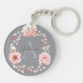 Porte-clés Rose d'aquarelle Wreath personnalisée | Gray (Dos)