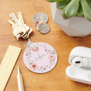 Porte-clés Rose d'aquarelle Wreath personnalisée Rose