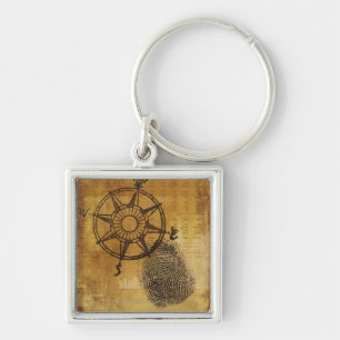 Porte-clés Rose de boussole antique avec l'empreinte digitale