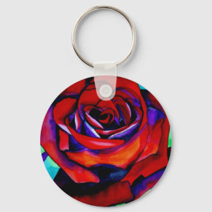 Porte-clés Rose de passion rouge art aquarelle originale