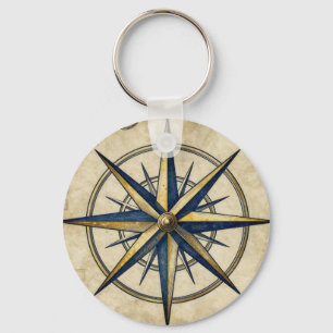 Porte-clés Rose des vents de compas nautique vintage