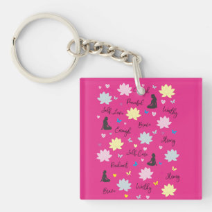 Porte-clés rose   Dessin de lotus à la floraison r