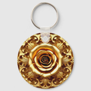 Porte-clés Rose dorée élégante avec cadre décoratif orné