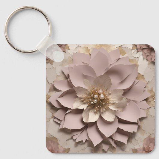 Porte-clés Rose Dusty Floral Aluminium Porte - clé Carré (Recto)