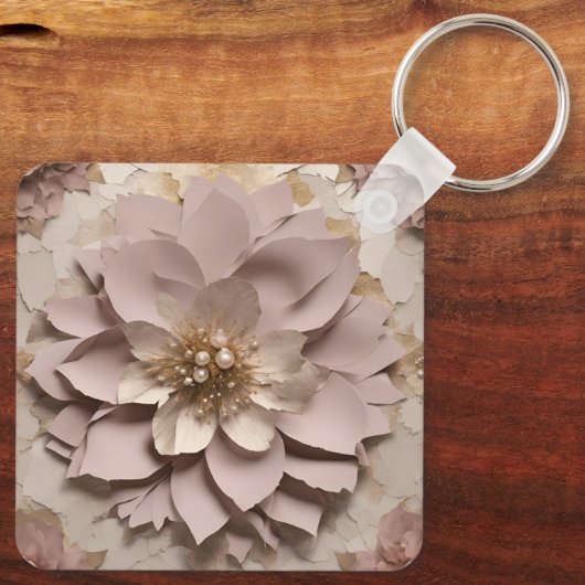 Porte-clés Rose Dusty Floral Aluminium Porte - clé Carré (Verso)