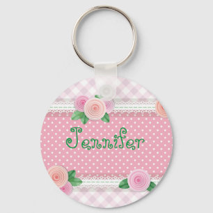 Porte-clés Rose En vichy floral mignon et douce fille