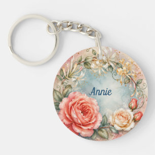 Porte-clés Rose et chèvrefeuille personnalisés de juin, fleur