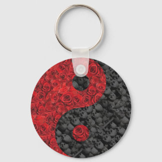 Porte-clés Rose et crâne Yin Yang