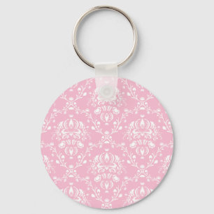 Porte-clés Rose et damas blanc