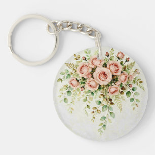 Porte-clés Rose et Eucalyptus Floral Élégant Rose Poussiéreux