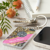 Porte-clés Rose et or bling (Devant droit)