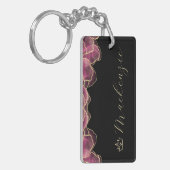 Porte-clés Rose et Or Élégant Script Personnalisé (Devant gauche)