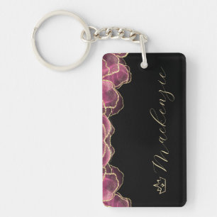 Porte-clés Rose et Or Élégant Script Personnalisé