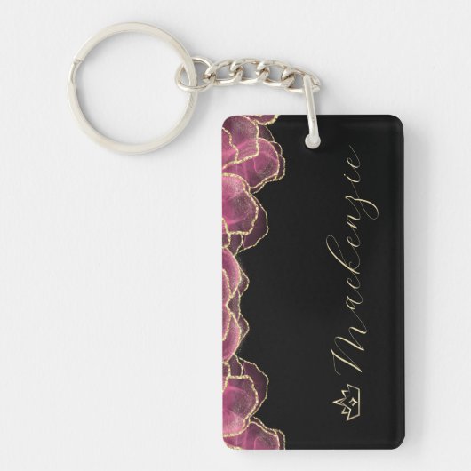 Porte-clés Rose et Or Élégant Script Personnalisé (Devant)