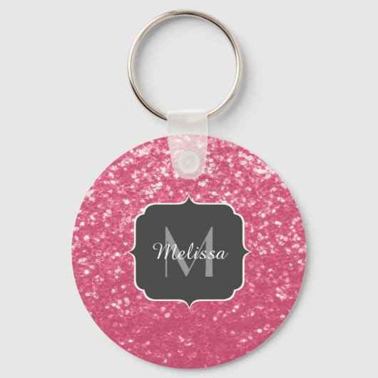 Porte-clés Rose faux pailleté rose clair Monogramme (Recto)