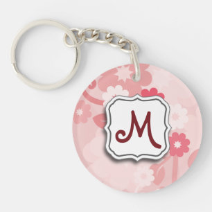 Porte-clés Rose floral Abstrait avec Monogramme