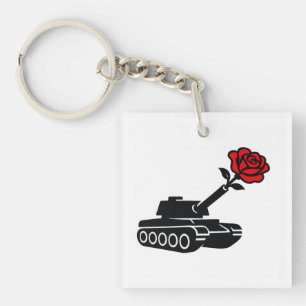 Porte-clés Rose floral Tank anti-pacifisme de guerre