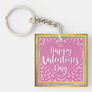 Porte-clés Rose Florale Rose Moderne Cœur Romantique Saint-Va
