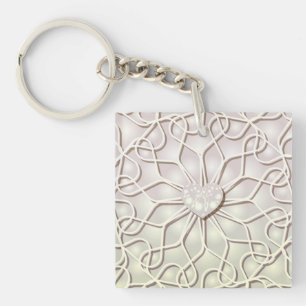 Porte-clés Rose Géométrique Or LOVE Motif de Cœur