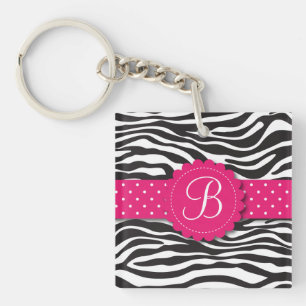 Porte-clés Rose Girly de poster de animal de monogramme